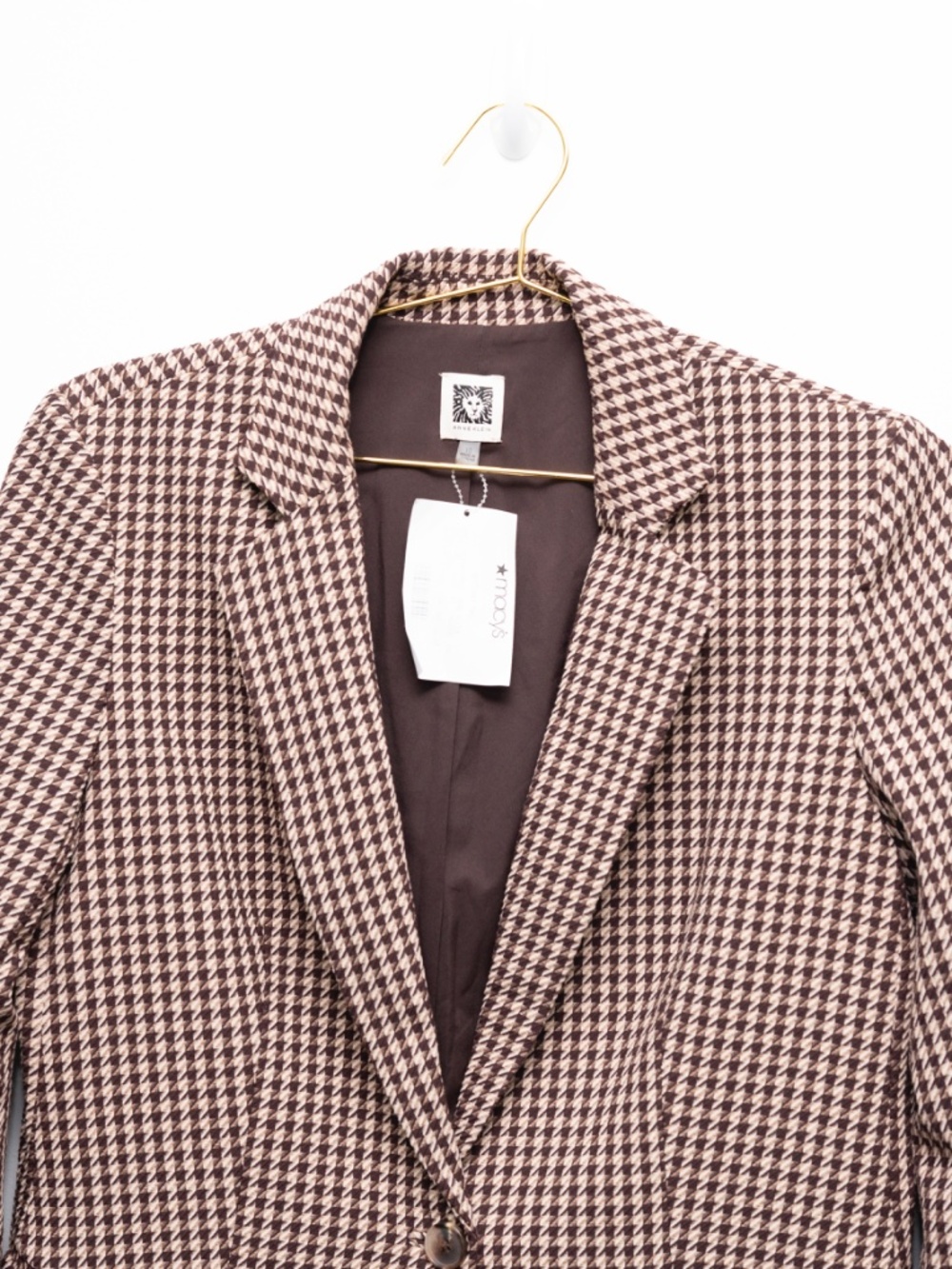 Anne Klein - Brown Houndstooth Single-Button Blazer - Picture 3 of 8